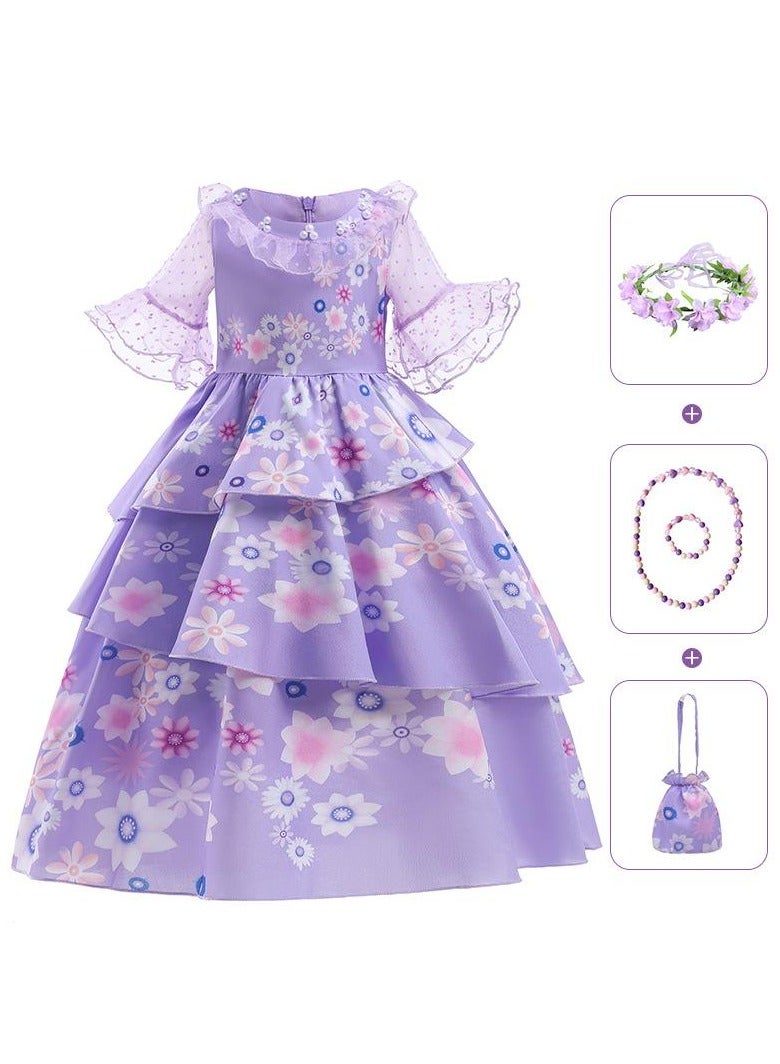 Loquat Children's Role Play Cosplay Costume Dress DJS54 Dress + bag + garland + bracelet necklace Purple/White  - Image 1