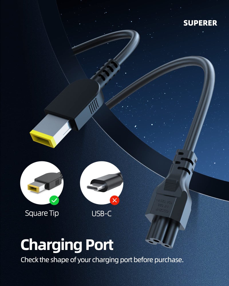 Superer 135W AC Charger Adapter Fit for Lenovo Thinkpad x1 Extreme, Ideapad Gaming 3 Laptop, (UL Safety Certified), Slim Tip, Replacement for 888015027 4X20E50558 GX20Z46272 GX21G06623 - Image 2