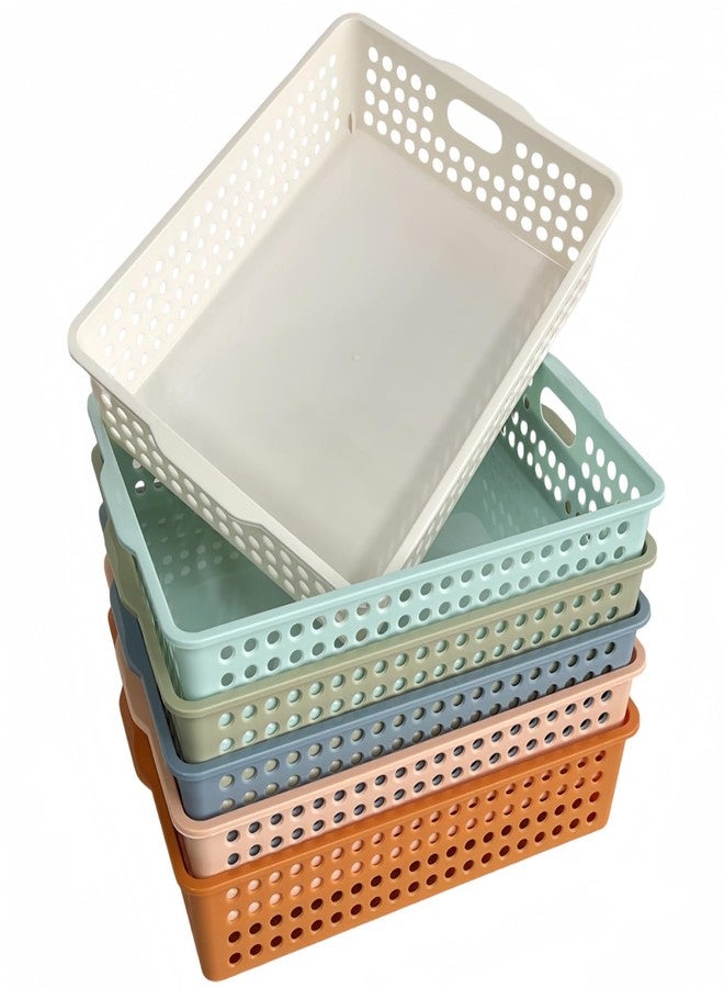 RAUVOLFIA 6 Pack Plastic Turn in Paper Trays for Classroom, Colorful Storage Bin Basket Organizers for School Supplies, Classroom Organization and Storage Tray Holds 4A Paper (Boho) - Image 1