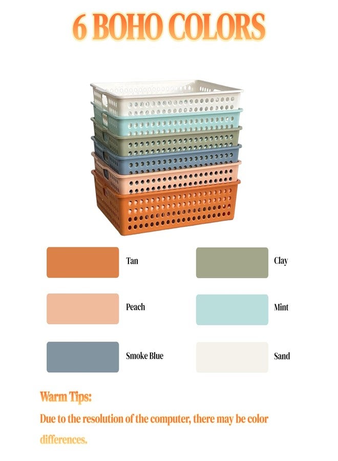 RAUVOLFIA 6 Pack Plastic Turn in Paper Trays for Classroom, Colorful Storage Bin Basket Organizers for School Supplies, Classroom Organization and Storage Tray Holds 4A Paper (Boho) - Image 3