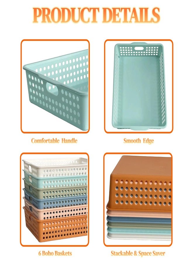 RAUVOLFIA 6 Pack Plastic Turn in Paper Trays for Classroom, Colorful Storage Bin Basket Organizers for School Supplies, Classroom Organization and Storage Tray Holds 4A Paper (Boho) - Image 4