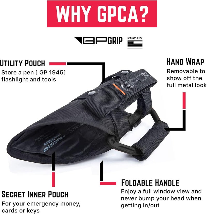 GPCA Metal Grab Handles for Jeep Wrangler 4xe, JL, JT, JK, Sport, Sahara, Rubicon and Gladiator 4DR/2DR 2007-2023 GP Grip PRO, Foldable Patented, 2+2 Packs, Jet Black - Image 3