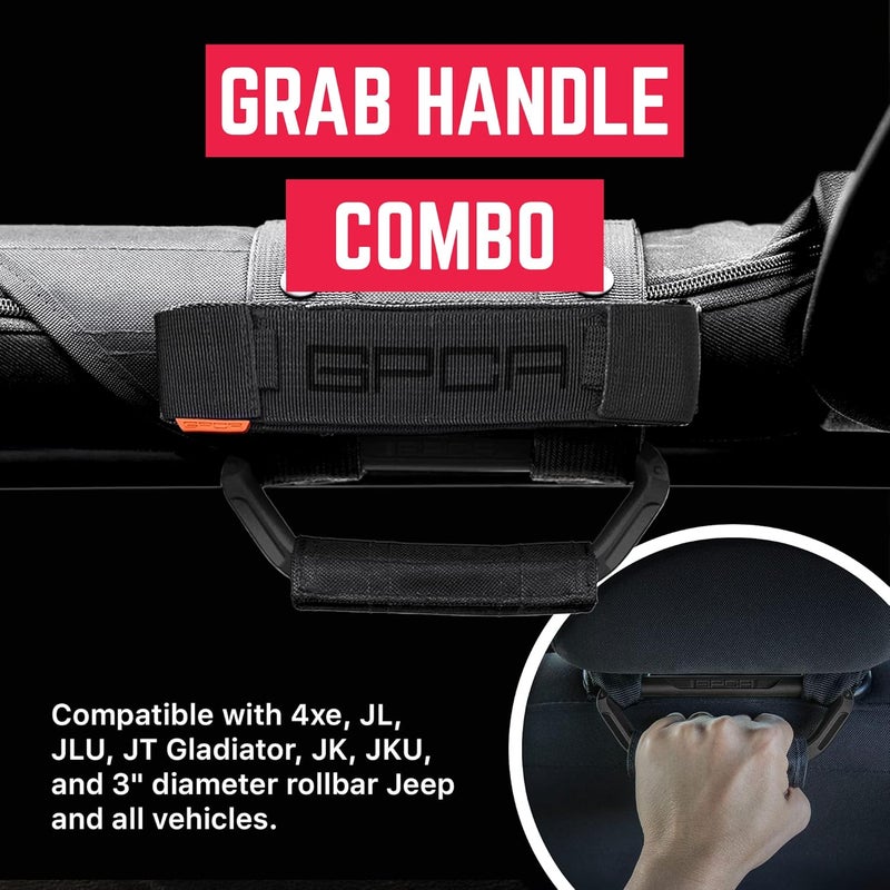GPCA Metal Grab Handles for Jeep Wrangler 4xe, JL, JT, JK, Sport, Sahara, Rubicon and Gladiator 4DR/2DR 2007-2023 GP Grip PRO, Foldable Patented, 2+2 Packs, Jet Black - Image 2