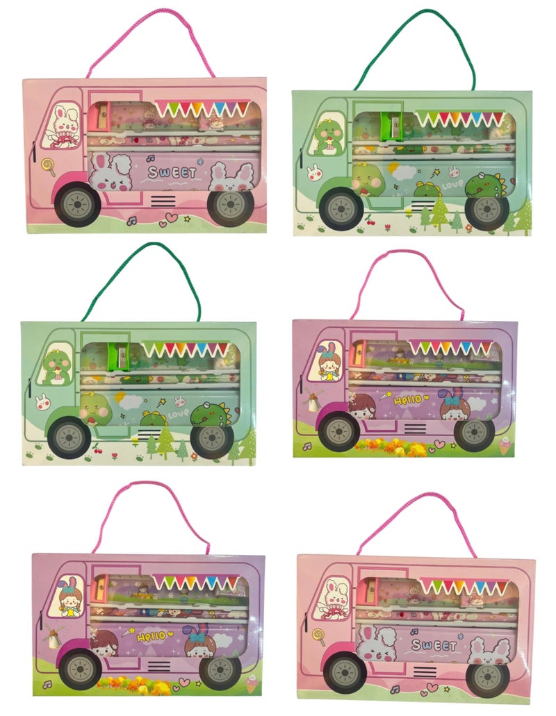 Returngifts- Pack of 6 Stationery kits with pencil box - Birthday returns gifts for kids party in bulk. Best return gifts for boys and girls age 3 to 10 years (Design 3) - Image 1