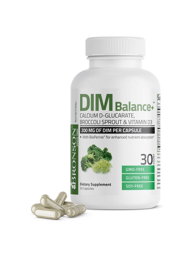 Bronson DIM Balance+ Calcium D-Glucarate, Broccoli Sprouts and Vitamin D3 200 MG of DIM per Capsule Supports Estrogen Metabolism and Balanced Hormone Levels Non-GMO, 30 Vegetarian Capsules - Image 1