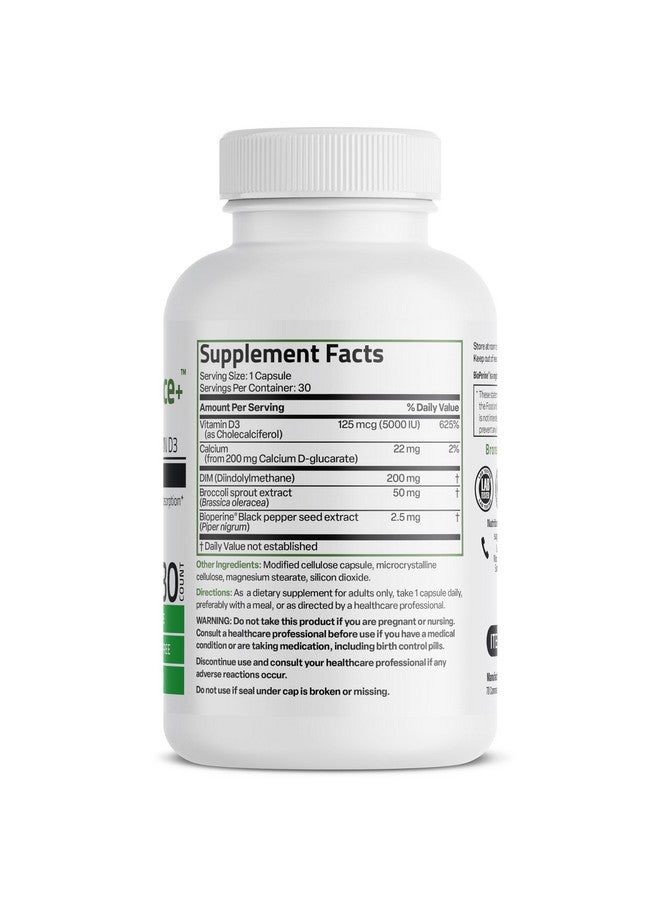 Bronson DIM Balance+ Calcium D-Glucarate, Broccoli Sprouts and Vitamin D3 200 MG of DIM per Capsule Supports Estrogen Metabolism and Balanced Hormone Levels Non-GMO, 30 Vegetarian Capsules - Image 2