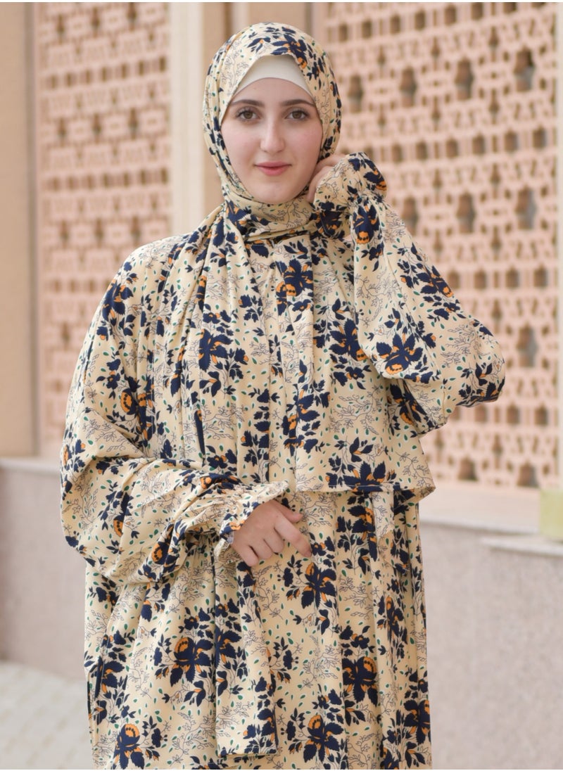  داماس كولكشن - اسدال الصلاة  بالوشاح المتصل قطعة واحدة  من الكريب - عباية الصلاة بالوشاح -ملابس الصلاة قطعة واحدة -عباية اسلامية بالوشاح-طقم صلاة بالوشاح المتصل قطعة واحدة من الكريب . - Image 1