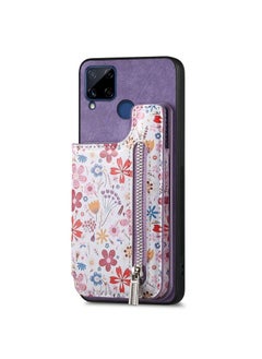 HuHa Case Cover For Realme C15 Retro Painted Zipper Wallet Back Phone Case Purple 