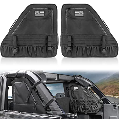 MSIZOY Black Rear Trunk Roll Bar Organizer Storage Bag Compatible With For 2021 2022 2023 2024 2025 Ford Bronco 2/4 Door Space Expansion Interior Accessories Roll Cage Cargo Organizers Saddlebag - Image 1