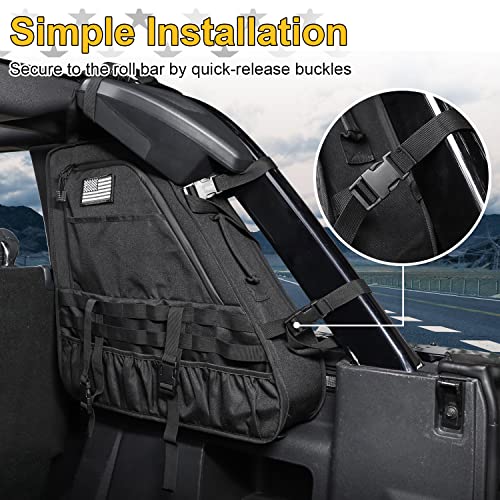 MSIZOY Black Rear Trunk Roll Bar Organizer Storage Bag Compatible With For 2021 2022 2023 2024 2025 Ford Bronco 2/4 Door Space Expansion Interior Accessories Roll Cage Cargo Organizers Saddlebag - Image 5
