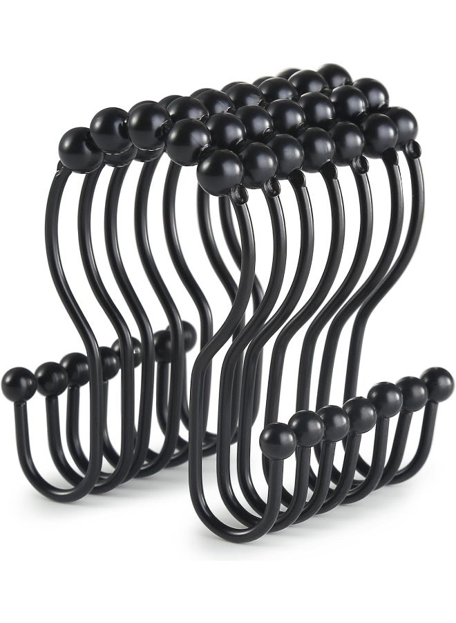 Goowin  Shower Curtain Hooks, 13 Pieces Shower Curtain Rings, Stainless Steel Black Shower Curtain Hooks, Shower Curtain Rings Rust Proof, Smooth Sliding Anti-Drop Double Shower Rings For Curtain  - Image 1