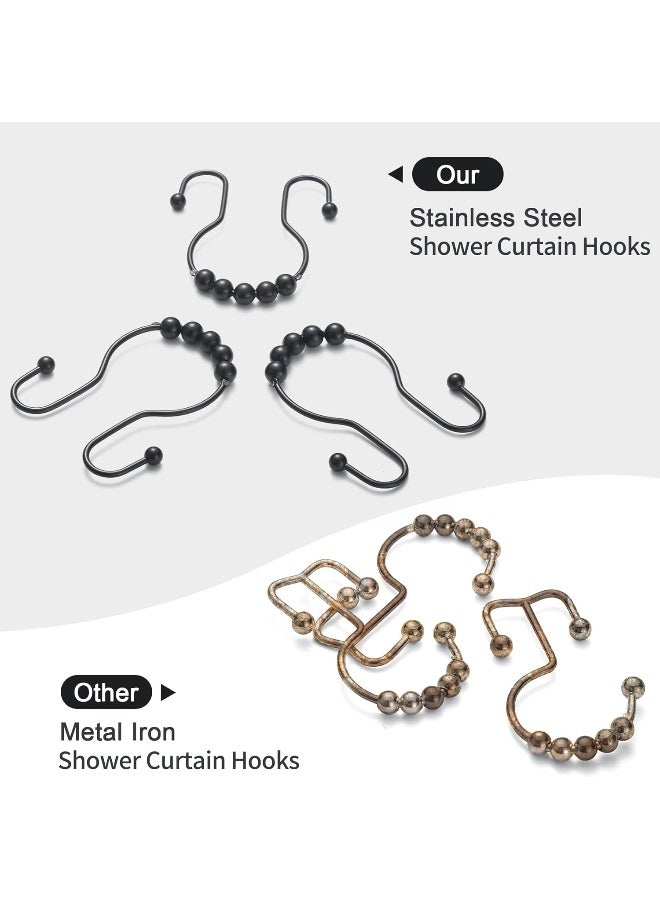 Goowin  Shower Curtain Hooks, 13 Pieces Shower Curtain Rings, Stainless Steel Black Shower Curtain Hooks, Shower Curtain Rings Rust Proof, Smooth Sliding Anti-Drop Double Shower Rings For Curtain  - Image 3