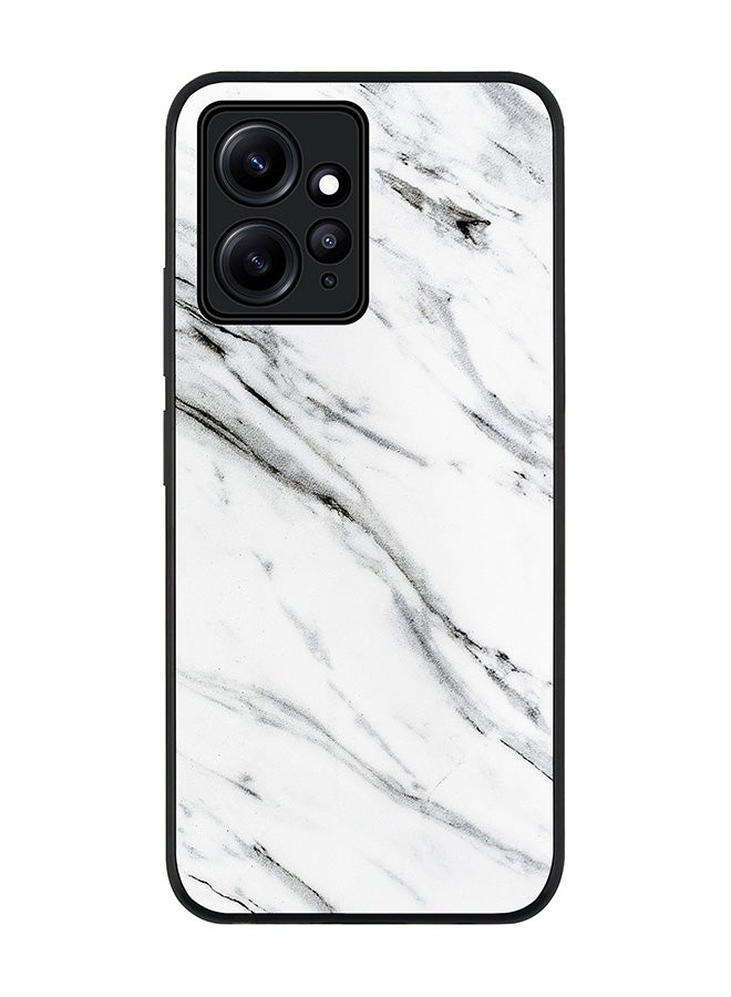 Stylizedd Rugged Black edge case for Redmi Note 12 4G Slim fit Soft Case Flexible Rubber Edges Anti Drop TPU Gel Thin Cover - Marble Print Grey White - Image 1