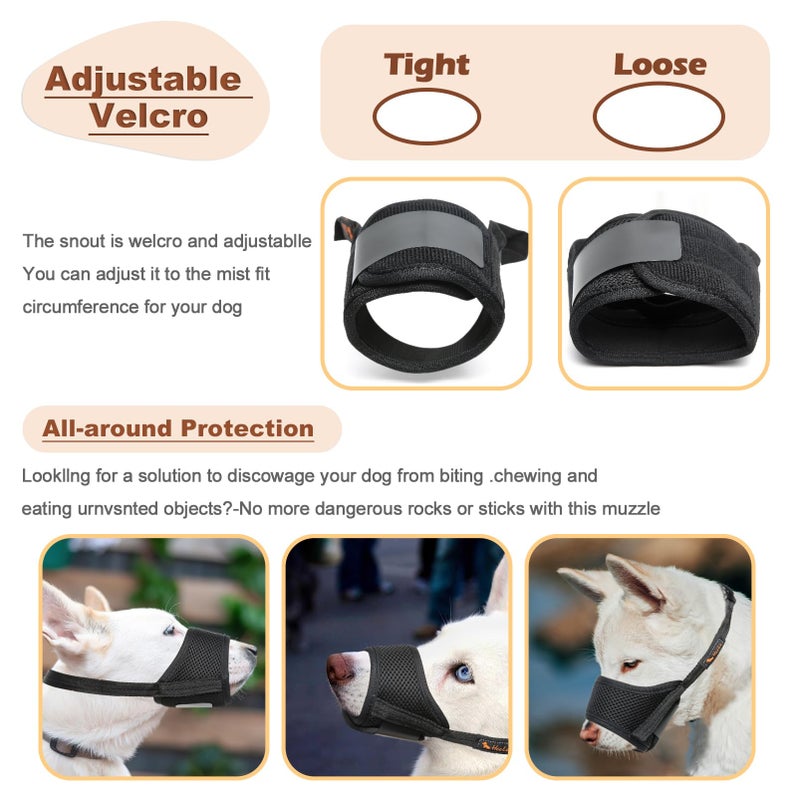 HEELE Dog Muzzle,Soft Nylon Muzzle Anti Biting Barking Chewing,Air Mesh Breathable Drinkable Adjustable Loop Pets Muzzle for Small Medium Large Dogs 4 Colors 4 Sizes (Black, M) - Image 3