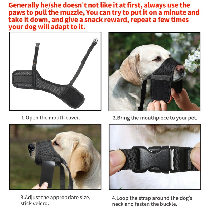HEELE Dog Muzzle,Soft Nylon Muzzle Anti Biting Barking Chewing,Air Mesh Breathable Drinkable Adjustable Loop Pets Muzzle for Small Medium Large Dogs 4 Colors 4 Sizes (Black, M) - Image 4