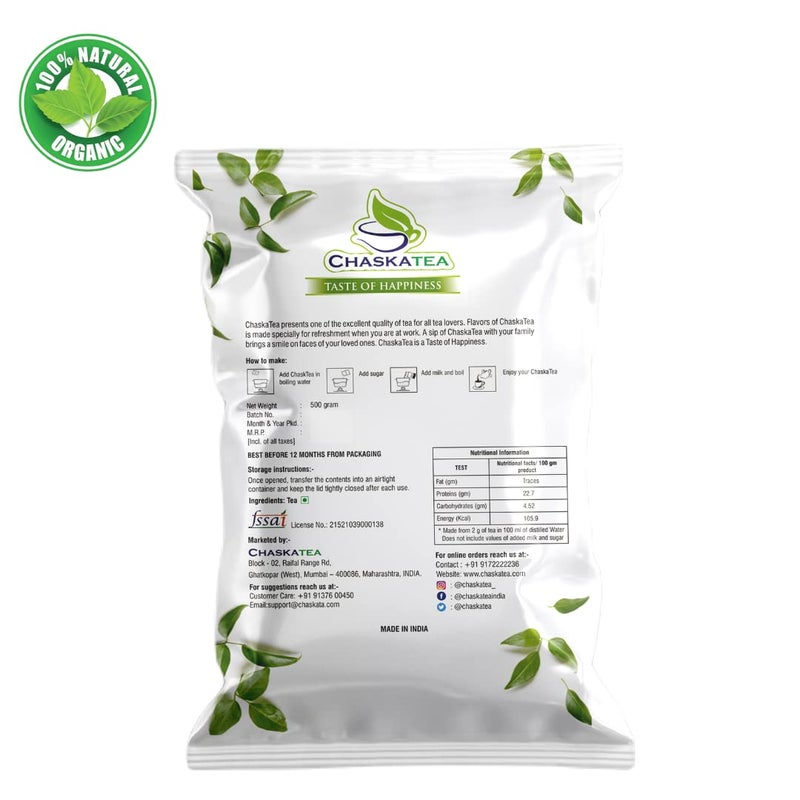 CHASKATEA Premium Masala Tea Powder 500 GRAM And Classic Organic Tea 500 GRAM Rich and Aromatic Taste, Assam Natural Tea Leaves Chai Patti (Pack Of 2) - Image 2
