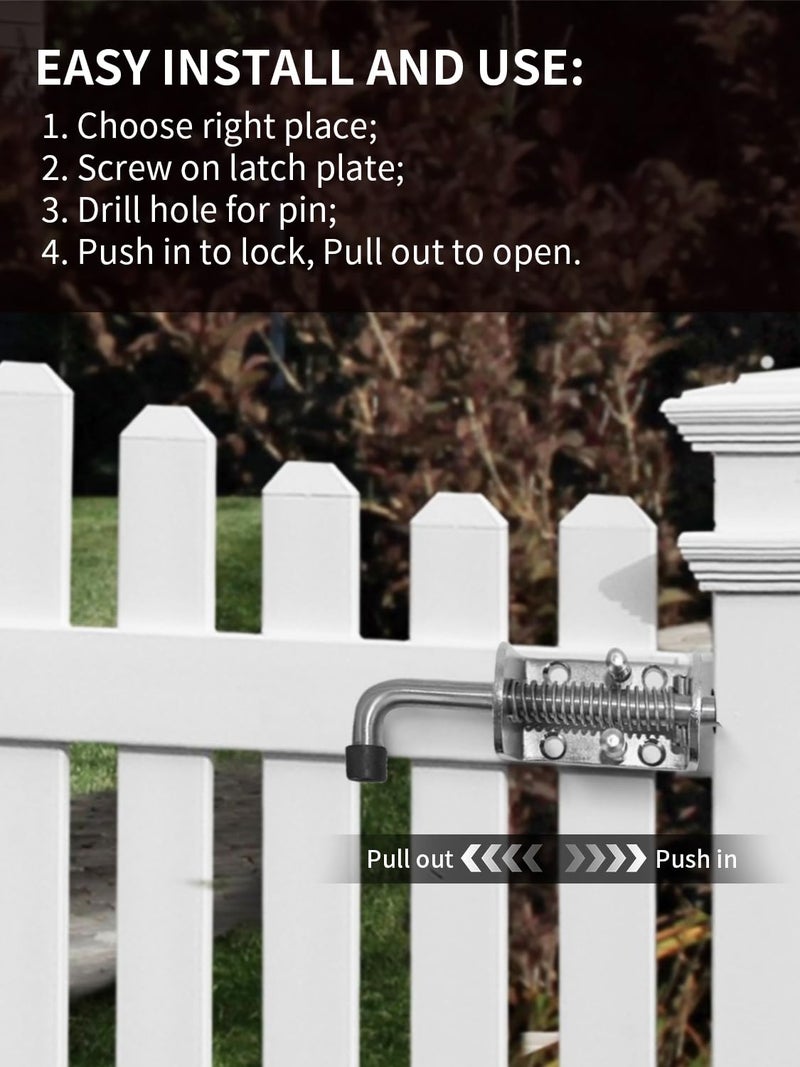 Quality Life Spring Loaded Gate Latch Pin Barrel Bolt 5in Durable Zinc Plated Solid Steel Heavy Duty - 2pcs - Image 5