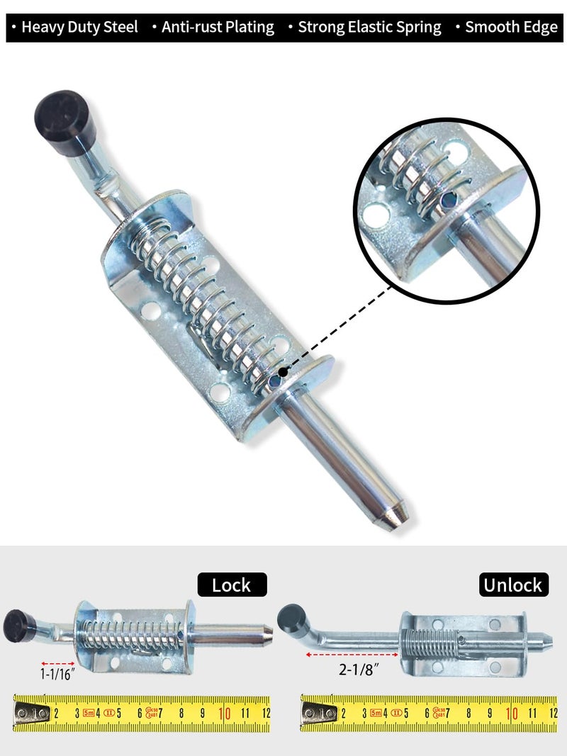Quality Life Spring Loaded Gate Latch Pin Barrel Bolt 5in Durable Zinc Plated Solid Steel Heavy Duty - 2pcs - Image 3