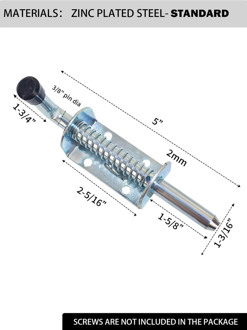 Quality Life Spring Loaded Gate Latch Pin Barrel Bolt 5in Durable Zinc Plated Solid Steel Heavy Duty - 2pcs - Image 2