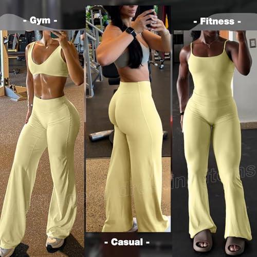 JGS1996 Wide Leg Yoga Pants Bottoms Straight Leg Leggings for Women High Waist Stretch Booty Casual Gym Workout Sweatpants Yellow - Image 2