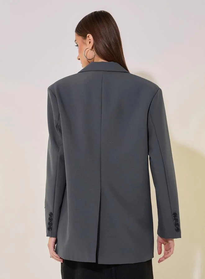 Take Two Solid Oversized Patch Detail Blazer