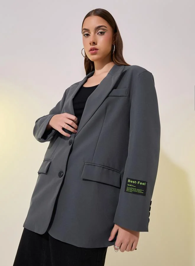 Take Two Solid Oversized Patch Detail Blazer