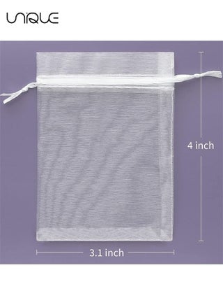 100Pcs Package 8 x 10CM Sheer Drawstring Organza Jewelry Pouches Wedding Party Favor Gift Bags, Little Mesh Gift Pouches Mini Candy Bags for Small Presents Jewelry Earrings - view 2