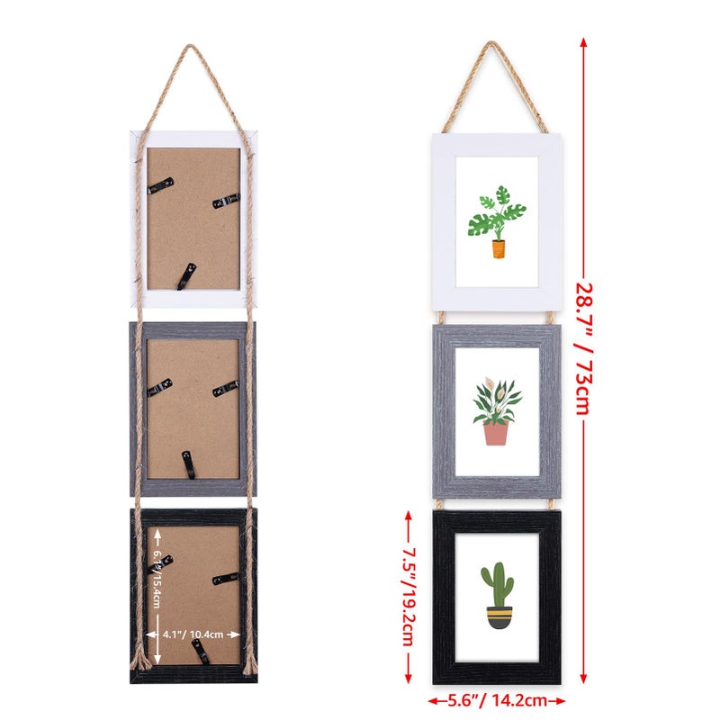 Lavezee 4x6 إطارات صور ملصقة للجدار معلقة 6 فتحة ثلاثية الإطار العمودي مصنوعة لعرض 6 × 4 بوصة طباعة ألوان متنوعة - Image 3