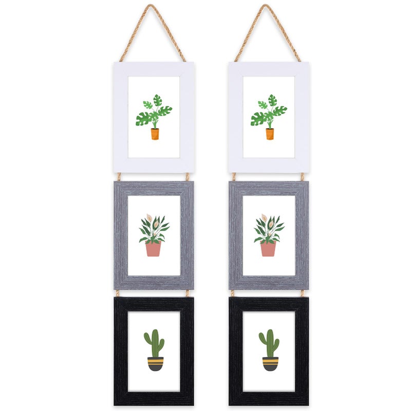 Lavezee 4x6 إطارات صور ملصقة للجدار معلقة 6 فتحة ثلاثية الإطار العمودي مصنوعة لعرض 6 × 4 بوصة طباعة ألوان متنوعة - Image 1