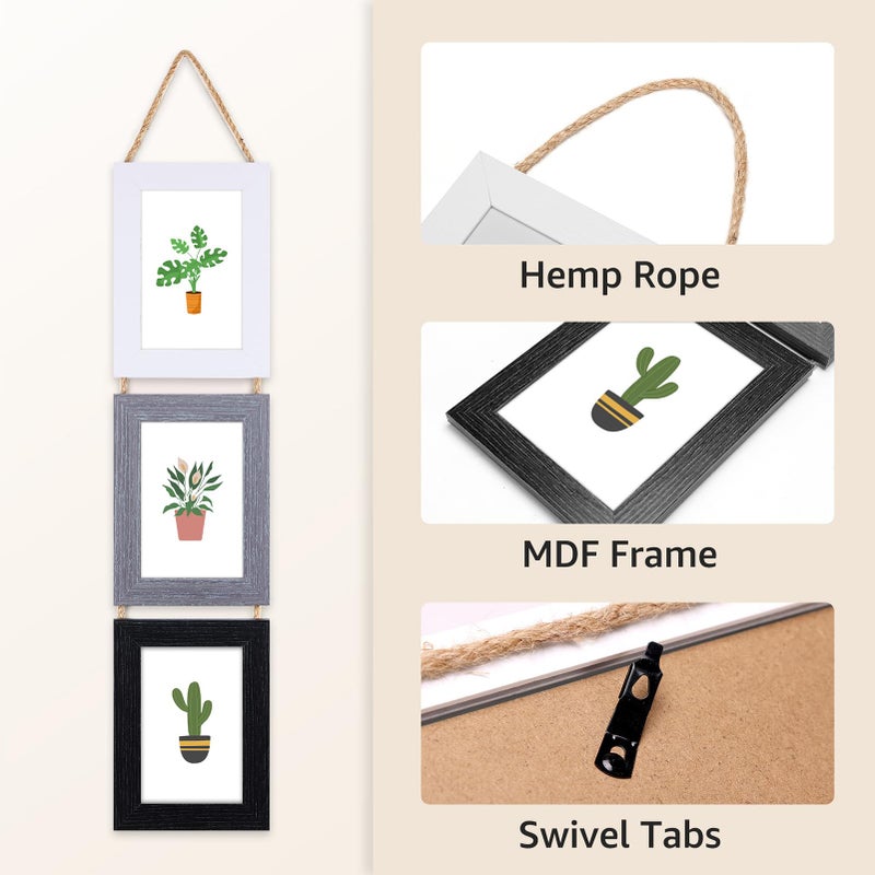 Lavezee 4x6 إطارات صور ملصقة للجدار معلقة 6 فتحة ثلاثية الإطار العمودي مصنوعة لعرض 6 × 4 بوصة طباعة ألوان متنوعة - Image 4