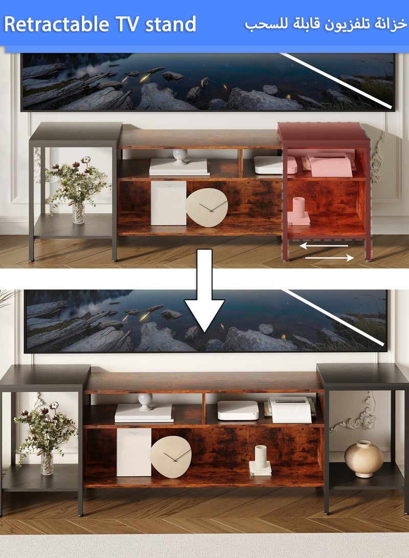 آن فش حامل تلفزيون قابل للسحب من 120 إلى 195 سم لطاولة خزانة تلفزيون حتى 85 بوصة مع أرفف مفتوحة ومركز ترفيهي حديث وطاولة وحدة تحكم وسائط تلفزيون صناعية لغرفة المعيشة المنزلية - Image 5