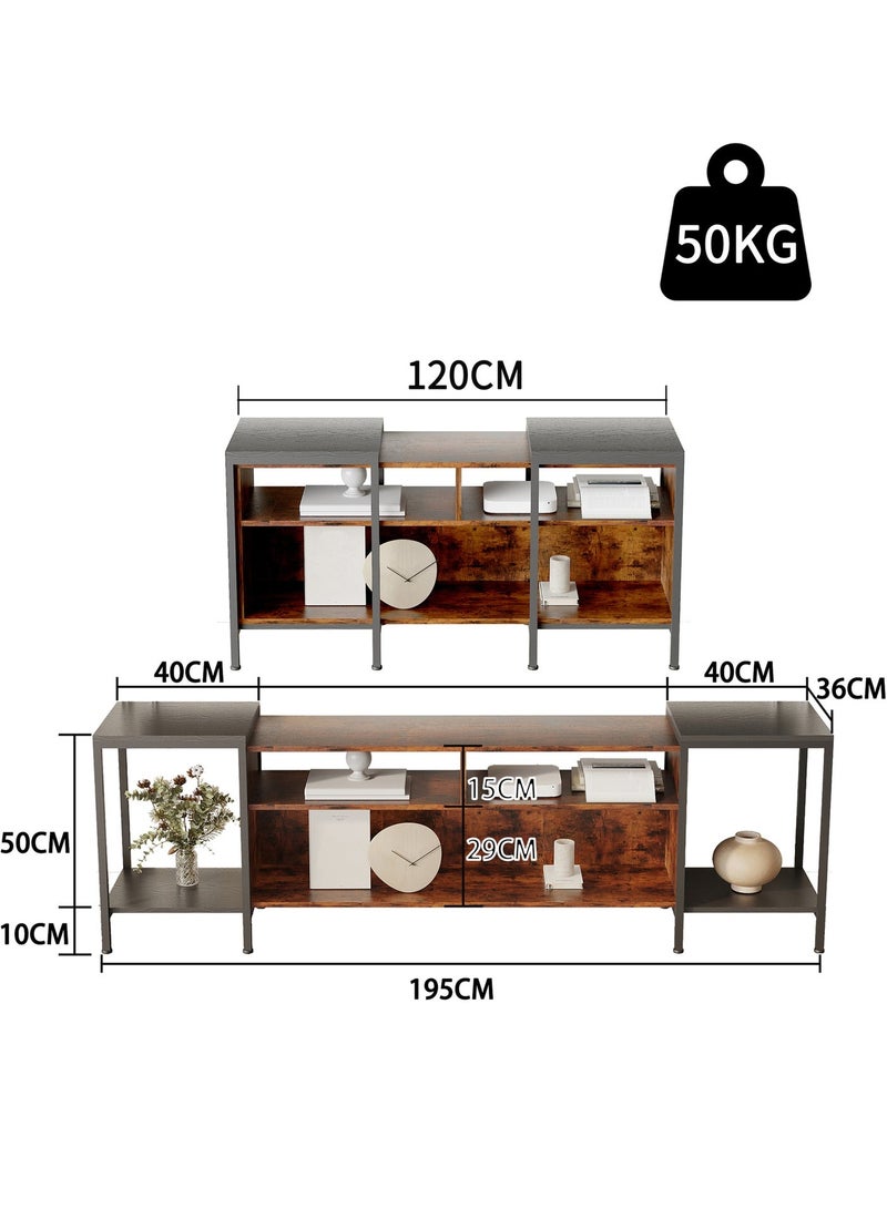 آن فش حامل تلفزيون قابل للسحب من 120 إلى 195 سم لطاولة خزانة تلفزيون حتى 85 بوصة مع أرفف مفتوحة ومركز ترفيهي حديث وطاولة وحدة تحكم وسائط تلفزيون صناعية لغرفة المعيشة المنزلية - Image 4