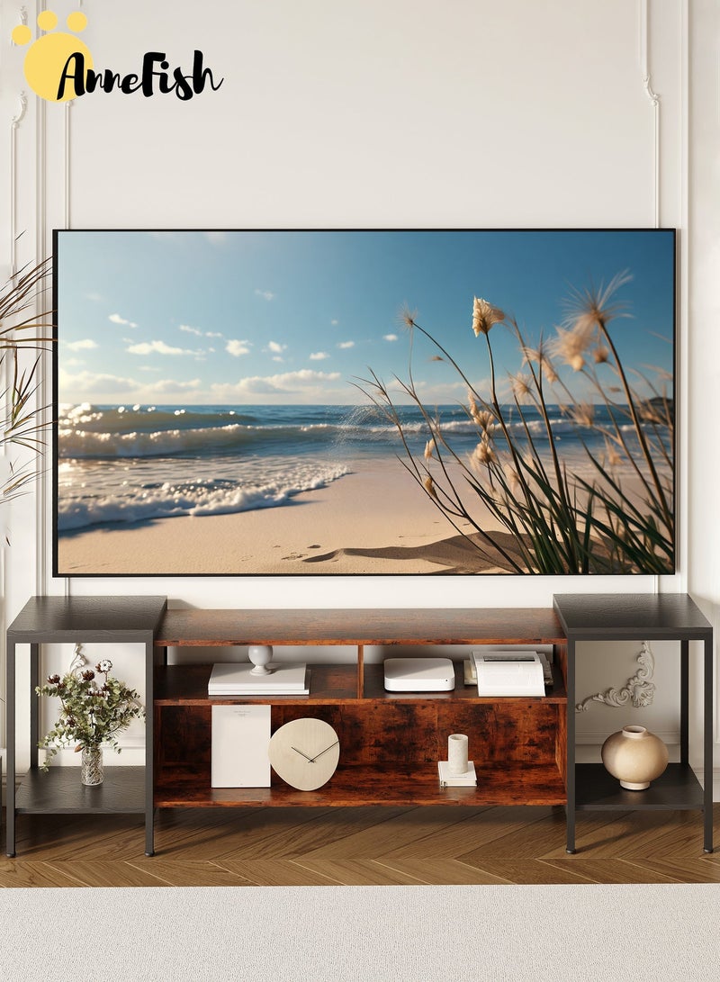 آن فش حامل تلفزيون قابل للسحب من 120 إلى 195 سم لطاولة خزانة تلفزيون حتى 85 بوصة مع أرفف مفتوحة ومركز ترفيهي حديث وطاولة وحدة تحكم وسائط تلفزيون صناعية لغرفة المعيشة المنزلية - Image 3