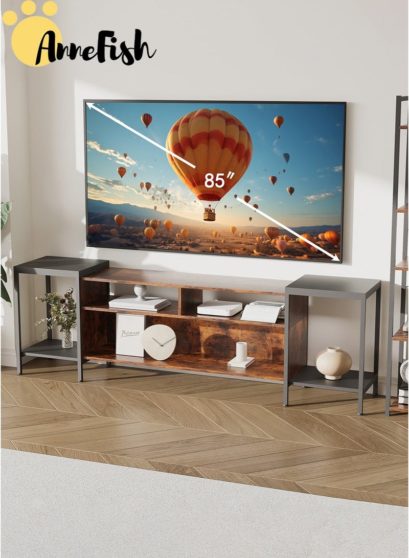 آن فش حامل تلفزيون قابل للسحب من 120 إلى 195 سم لطاولة خزانة تلفزيون حتى 85 بوصة مع أرفف مفتوحة ومركز ترفيهي حديث وطاولة وحدة تحكم وسائط تلفزيون صناعية لغرفة المعيشة المنزلية - Image 2