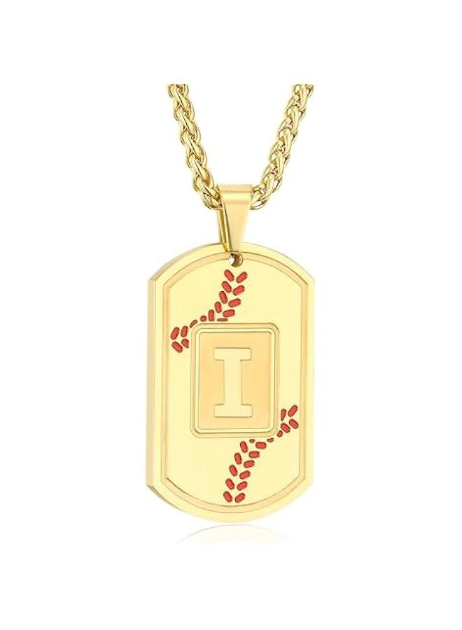 Graduation  Gifts Baseball Initial Necklace for Men Dog Tag Stainless Steel Sliver/Black/Gold Letter Pendant Sport Baseball Athletes Jewelry  Gifts for Kids Boys Men Teens Boyfriend  - Image 1