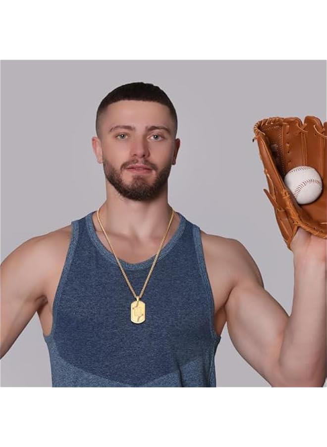 Graduation  Gifts Baseball Initial Necklace for Men Dog Tag Stainless Steel Sliver/Black/Gold Letter Pendant Sport Baseball Athletes Jewelry  Gifts for Kids Boys Men Teens Boyfriend  - Image 3