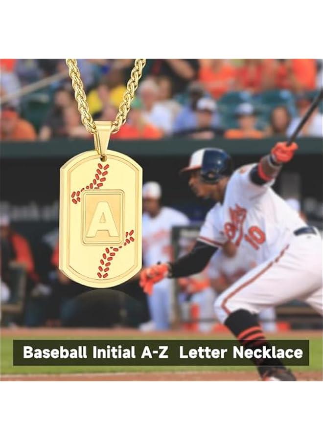 Graduation  Gifts Baseball Initial Necklace for Men Dog Tag Stainless Steel Sliver/Black/Gold Letter Pendant Sport Baseball Athletes Jewelry  Gifts for Kids Boys Men Teens Boyfriend  - Image 4