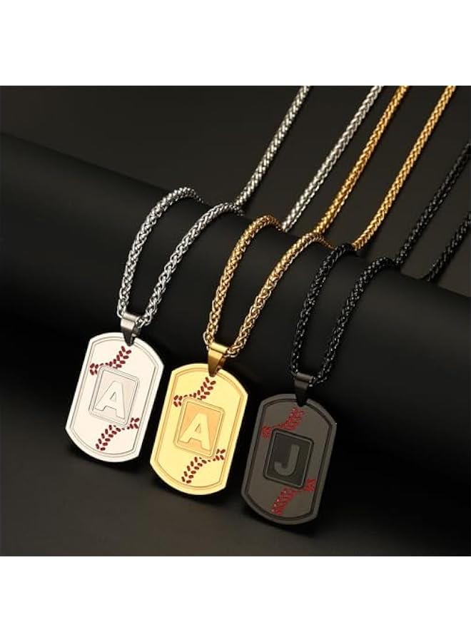 Graduation  Gifts Baseball Initial Necklace for Men Dog Tag Stainless Steel Sliver/Black/Gold Letter Pendant Sport Baseball Athletes Jewelry  Gifts for Kids Boys Men Teens Boyfriend  - Image 5