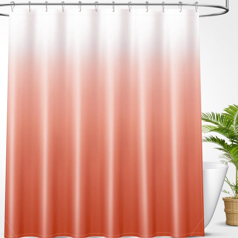 OLANLY Luxury Coral and White Ombre Shower Curtain Sets with 12 Hooks  Waterproof and Washable Decorative Shower Curtains for Bathroom  72x72 Inches - Image 1
