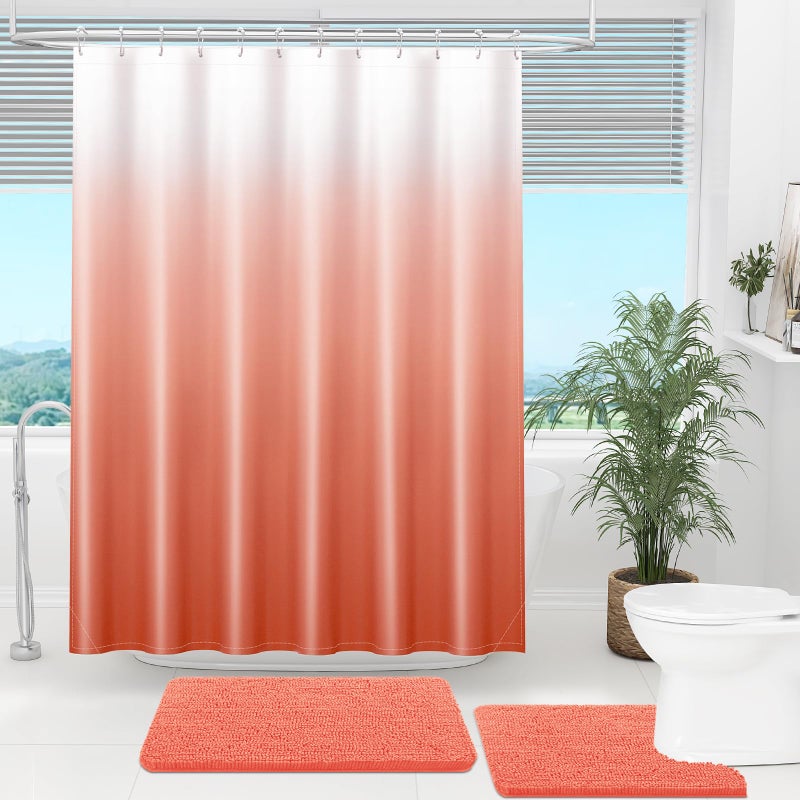 OLANLY Luxury Coral and White Ombre Shower Curtain Sets with 12 Hooks  Waterproof and Washable Decorative Shower Curtains for Bathroom  72x72 Inches - Image 2