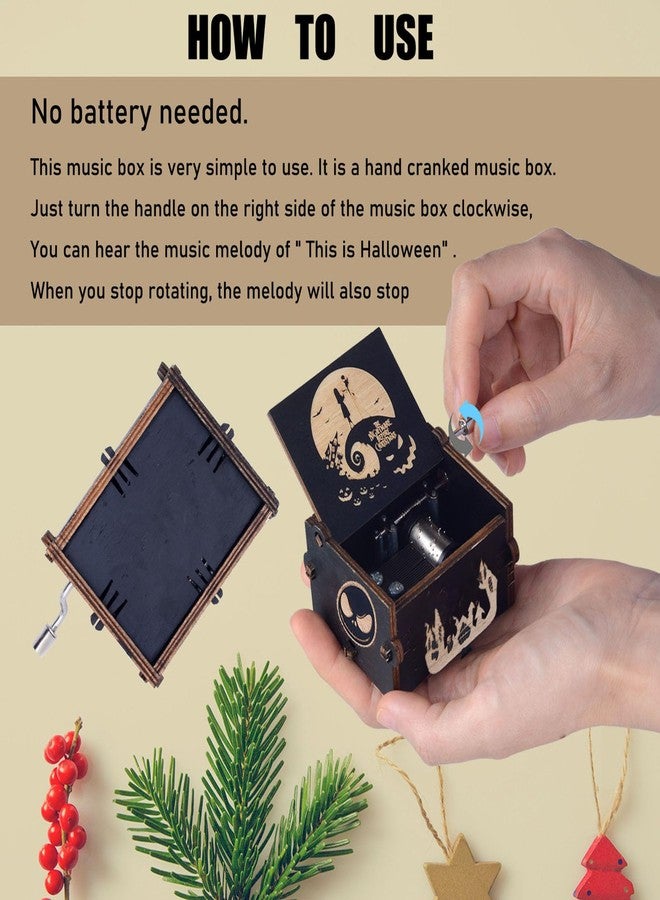 Keast Funny Wooden Hand Crank Music Box, Engraving Nightmare Musical Box Melody Plays This is Halloween Home Decor for Halloween Valentine's Day Christmas - Image 4