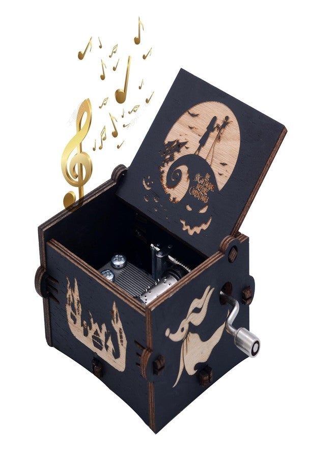 Keast Funny Wooden Hand Crank Music Box, Engraving Nightmare Musical Box Melody Plays This is Halloween Home Decor for Halloween Valentine's Day Christmas - Image 1