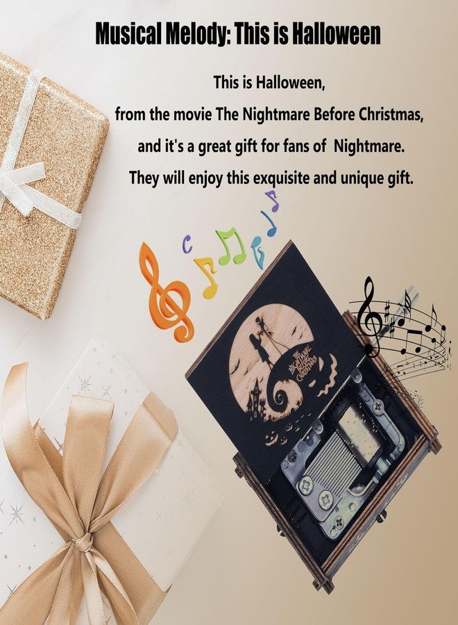 Keast Funny Wooden Hand Crank Music Box, Engraving Nightmare Musical Box Melody Plays This is Halloween Home Decor for Halloween Valentine's Day Christmas - Image 3