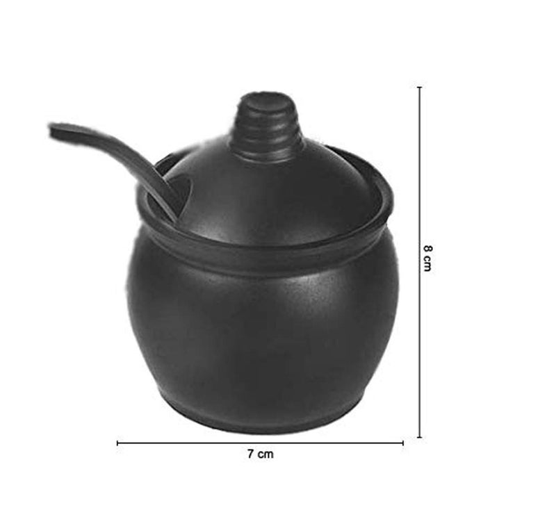 HAINE Melamine 3 piece AacharPickle Jar Set with Lid Spoons and Tray Black - Image 3