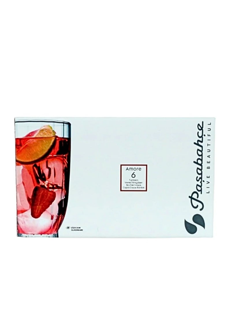 باساباش كاسات عصير امور زجاج شفاف مخطط 410 مل 6 قطعة باشاباشي - Image 5