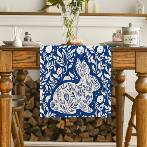 Artoid Mode Bunny Rabbit Wild Weeds Easter Table Runner Seasonal Spring Kitchen Dining Table Decoration for Home Party Decor 13x72 Inch - Image 3