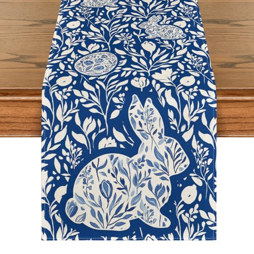 Artoid Mode Bunny Rabbit Wild Weeds Easter Table Runner Seasonal Spring Kitchen Dining Table Decoration for Home Party Decor 13x72 Inch - Image 1