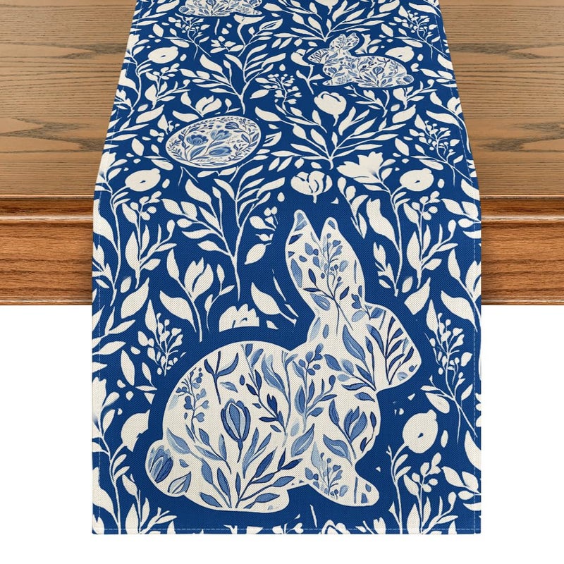 Artoid Mode Bunny Rabbit Wild Weeds Easter Table Runner Seasonal Spring Kitchen Dining Table Decoration for Home Party Decor 13x72 Inch - Image 2