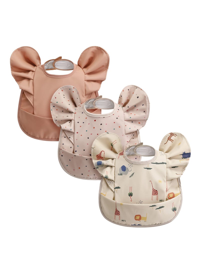 SOLARAE 3-Pack Silicone Baby Bibs, Waterproof & Washable Toddler Feeding Bibs with Food Catcher, Soft & Easy Wipe Design for Boys and Girls, Perfect for Home and Travel Use. - Image 4