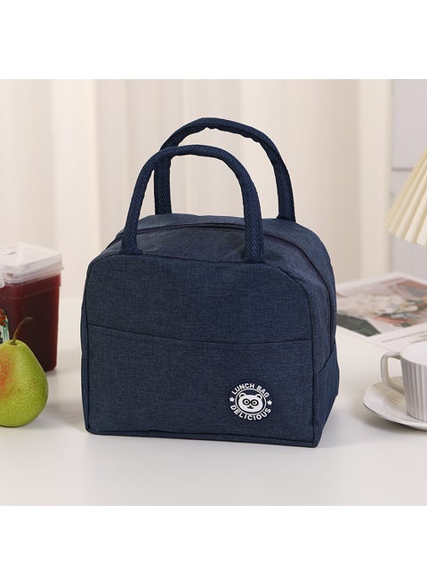 Modern Simple Solid Color Aluminum Foil Insulated Lunch Box Bag Style Handheld Bento Bag Pure Color Cross-border E-commerce Navy blue
